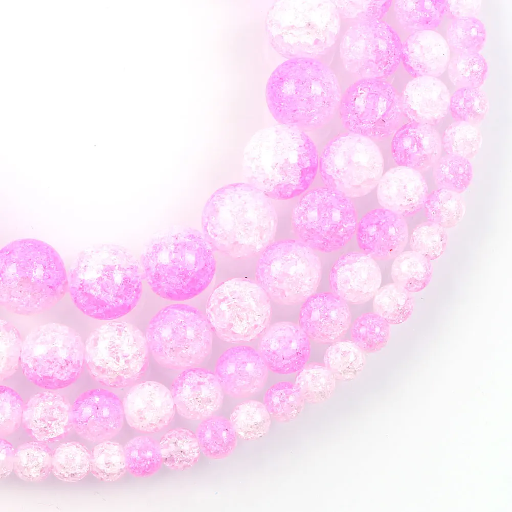 Бусины из гладкого розового и белого хрусталя с трещинами нитка 15 дюймов