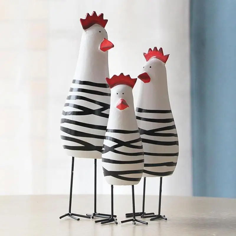 

Nordic Log Folk Craft Hand-carved Chicken Family Three-piece Home Set Statue Decoration Three Chickens Art Animal Z0O6