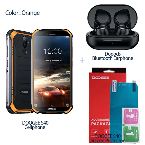 Add BT Earphone DOOGEE S40 IP68 IP69K Мобильный телефон 5,5 дюймов дисплей 4650 мАч MT6739 четырехъядерный 3 ГБ ОЗУ 32 Гб ПЗУ Android 9,1 8.0MP камера 4G сеть - Цвет: Add BT Earphone