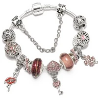 inlaid zircon drip oil enamel beads pan family style charm bracelet female swan lucky clover pendant jewelry valentines gift