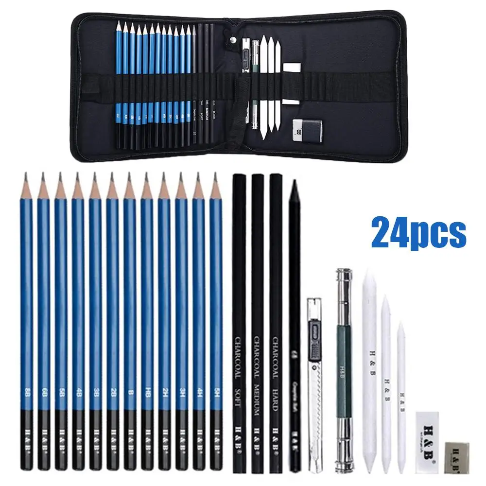 

Portable Sketch Pencil Set 24pcs Stationery Painting Crafts Painting Tool Set Sketch Pencil Artist Art Supplies Student Drawing