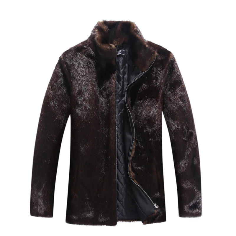 Autumn and winter new imitation mink coat men's mink whole mink coat hooded men's fur fur slim short