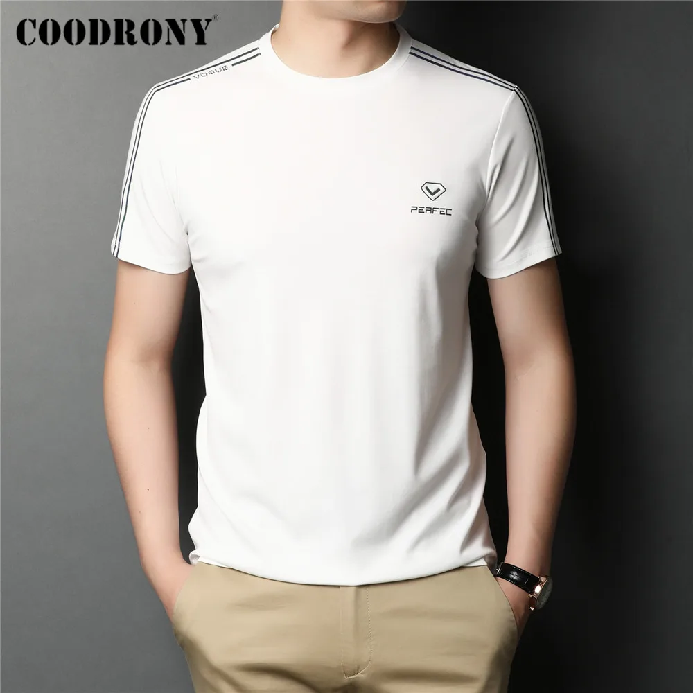 

COODRONY Brand Summer New Arrival Fashion Striped Casual O-Neck Short Sleeve T Shirt Men High Quality Slim Soft Top Tee C5129S