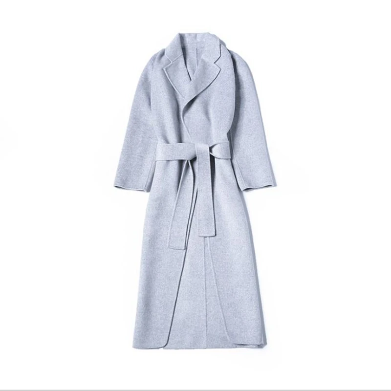 Зимнее шерстяное Новое Женское пальто ручной работы серое кашемировое с двойным