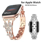 Браслет металлический для Apple Watch Band 7 6, роскошный сменный Браслет из нержавеющей стали для iWatch 5 4 3, 44 мм 38 мм
