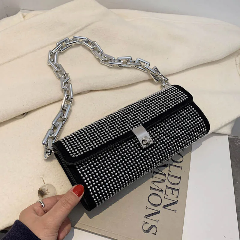 

2021 New Trendy Fashion Design Ladies Rhinestone One-shoulder Small Square Bag Western Style High-quality Chain Underarm Bag