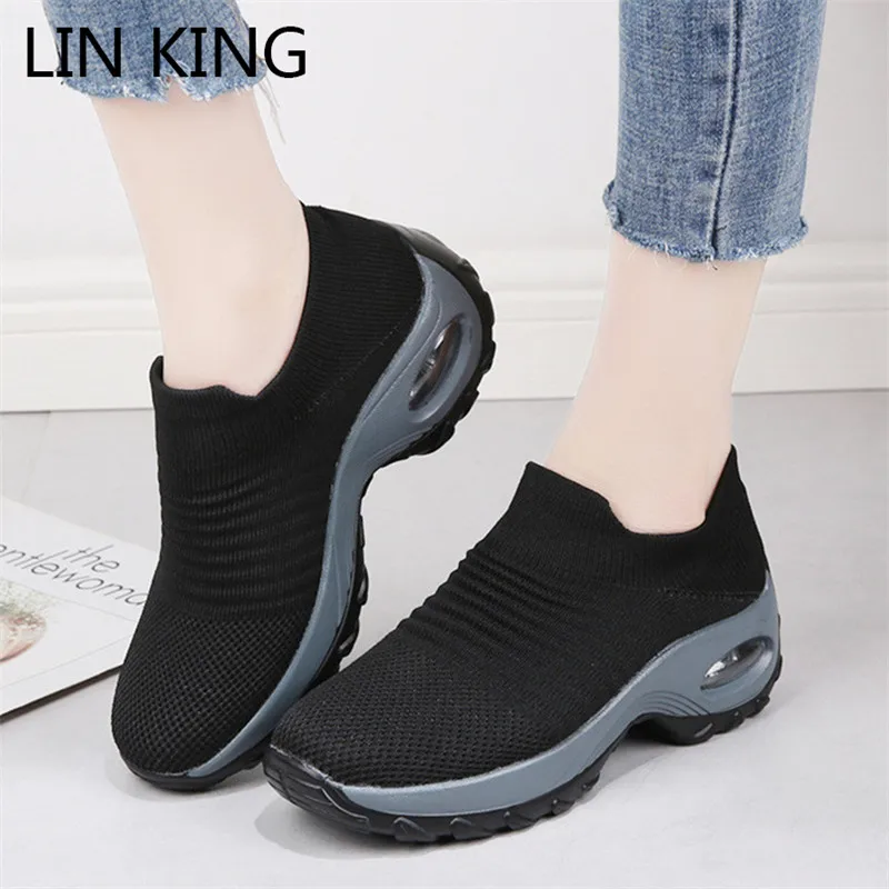 Женские дышащие кроссовки без шнуровки LIN KING повседневные туфли на платформе