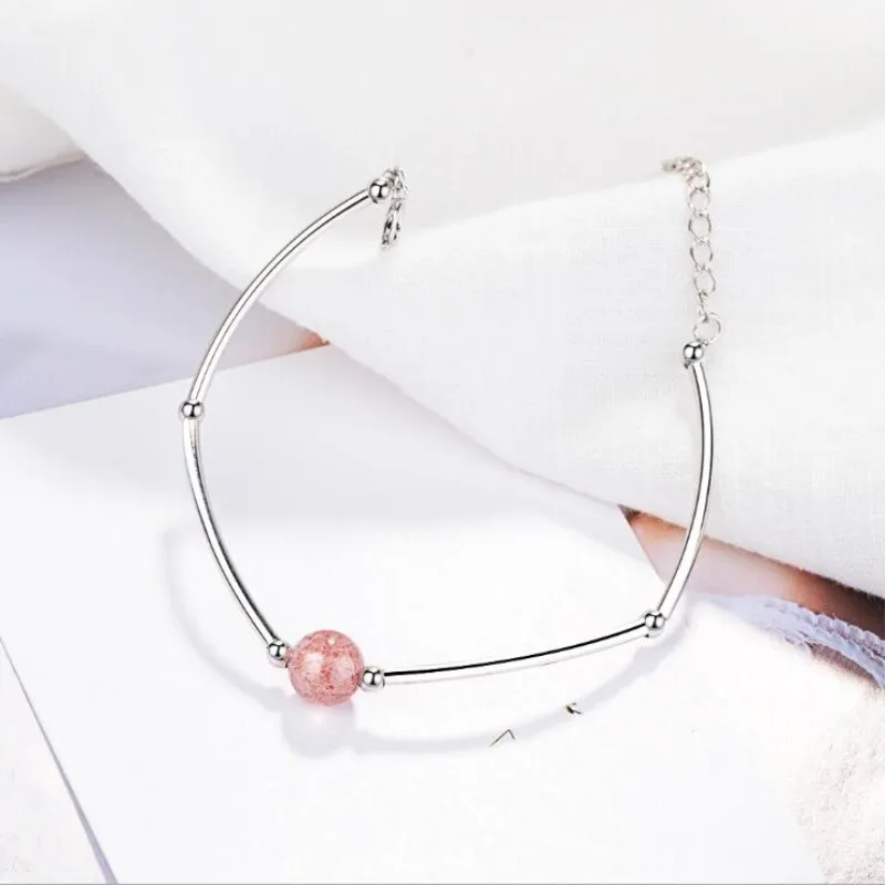 Transfer Beads Lucky Fashion Female 925 Sterling Silver Jewelry Simple Teach Peach Strawberry Crystal Ball Bracelets SB117 |
