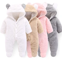 new 2020 newborn baby boys girls rompers winter warm solid hooded button fleece jumpsuit toddler playsuit infant clothing