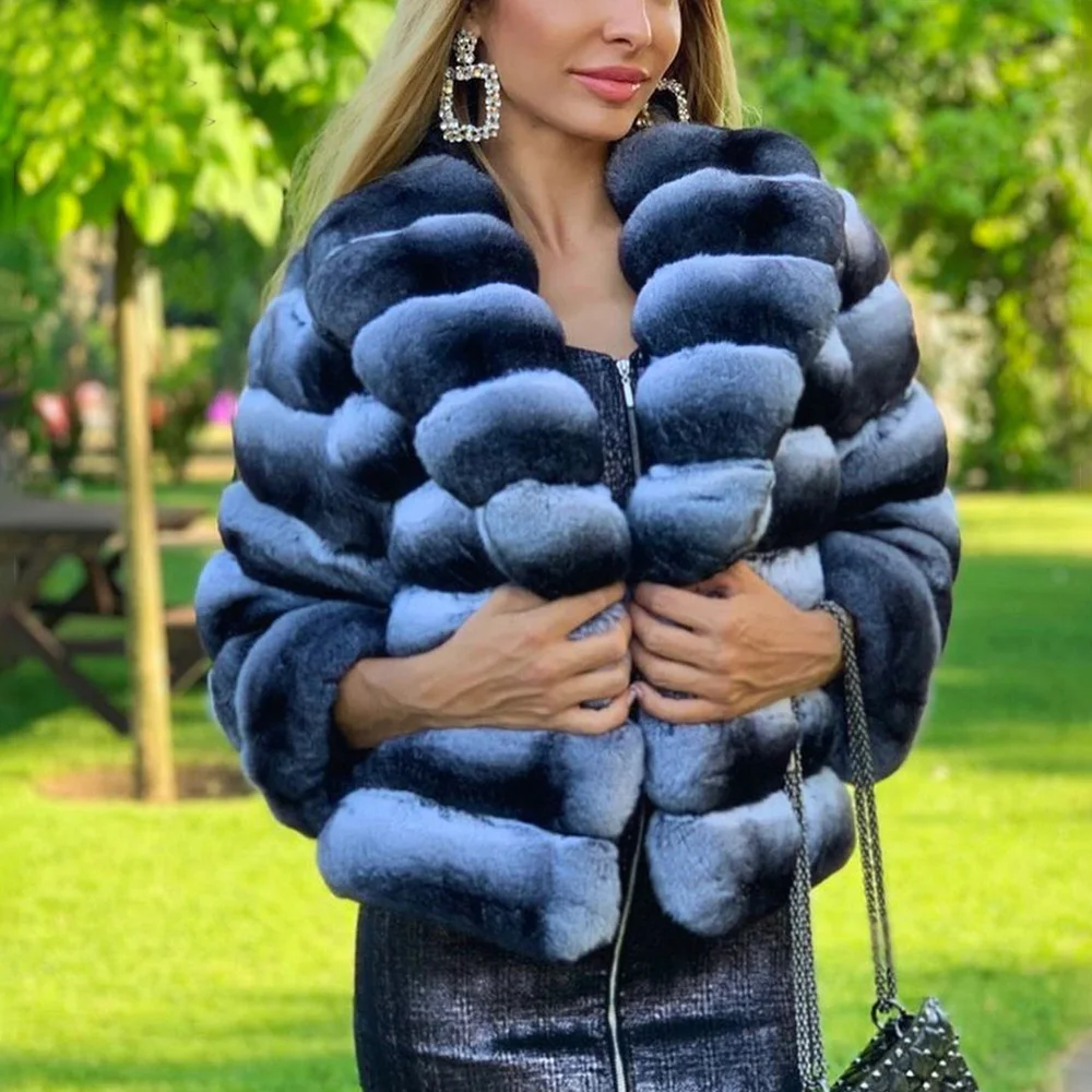 

Women Real Rex Rabbit Fur Coat Turn-down Collar Thick Warm Winter Fur Overcoat Trendy Genuine Rex Rabbit Fur Jacket Woman 2021