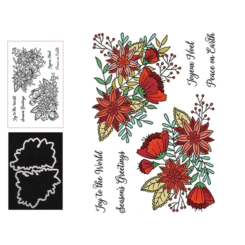 

Peace Joy Flowers Metal Cutting Dies and Clear Stamps for Scrapbooking Letters Craft Stencil Album Sheet Decor Diy Mold Template