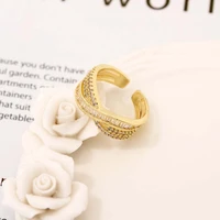 chereda unique women exquisite gold plated rings minimalism irregular zircon opening ring adjustable rings for women jewellery