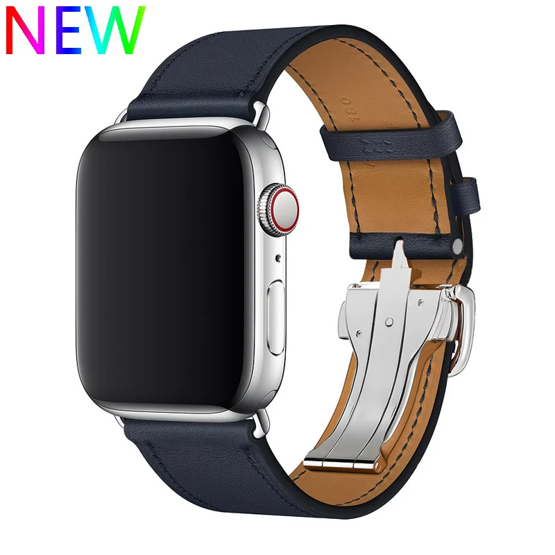 Кожаный ремешок для Apple watch 42 мм 38 мм iwatch 4 ремешка 44 мм 40 мм браслет с пряжкой ремешок для часов Hermes - Цвет ремешка: Bleu Indigo