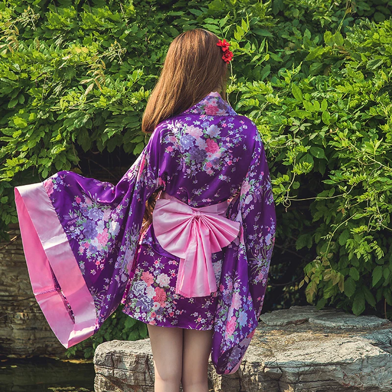 Кимоно в японском стиле юката с Obi Sexy Geisha мини костюмы для косплея Фиолетовый