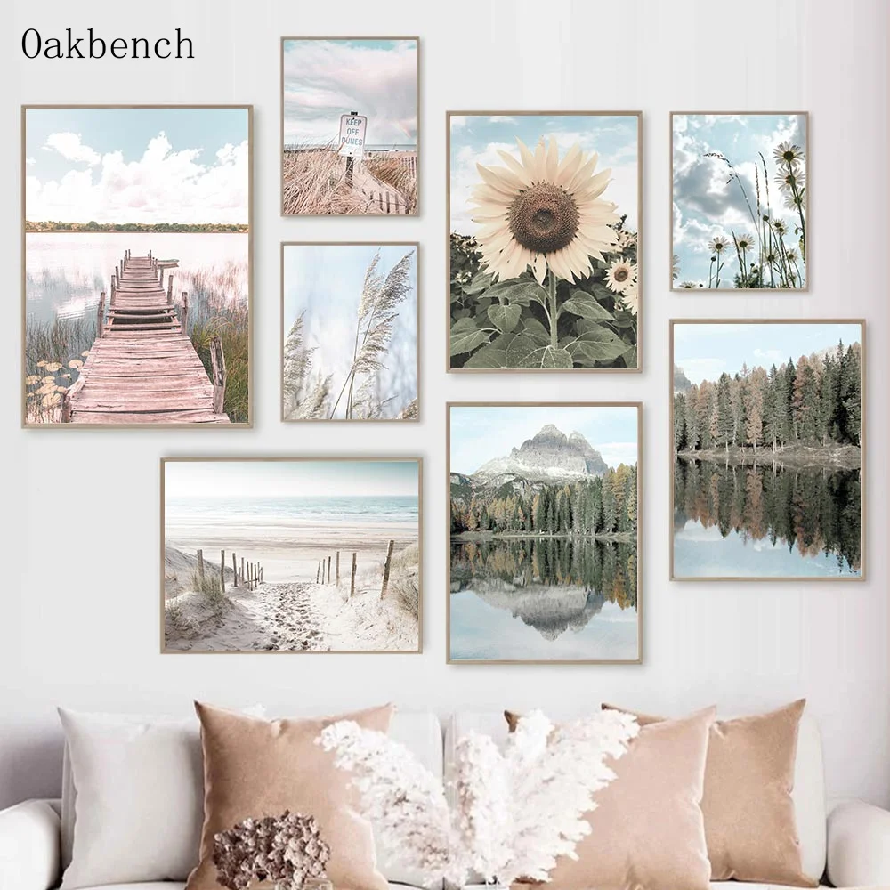 

Природный пейзаж, холст, художественные плакаты, картины с подсолнухами, искусство, печать гор, скандинавские настенные картины для украшен...