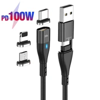 aufu 3 in 1 magnetic quick charge cable pd 100w for iphone 12 pro 11 xr charger cable micro usb type c cable for macbook pro