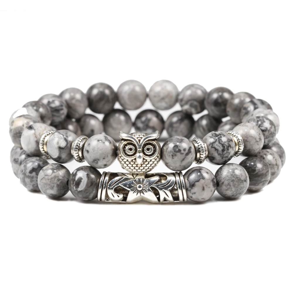 8 мм бусины Сова браслет ювелирные изделия камень браслеты для мужчин и женщин