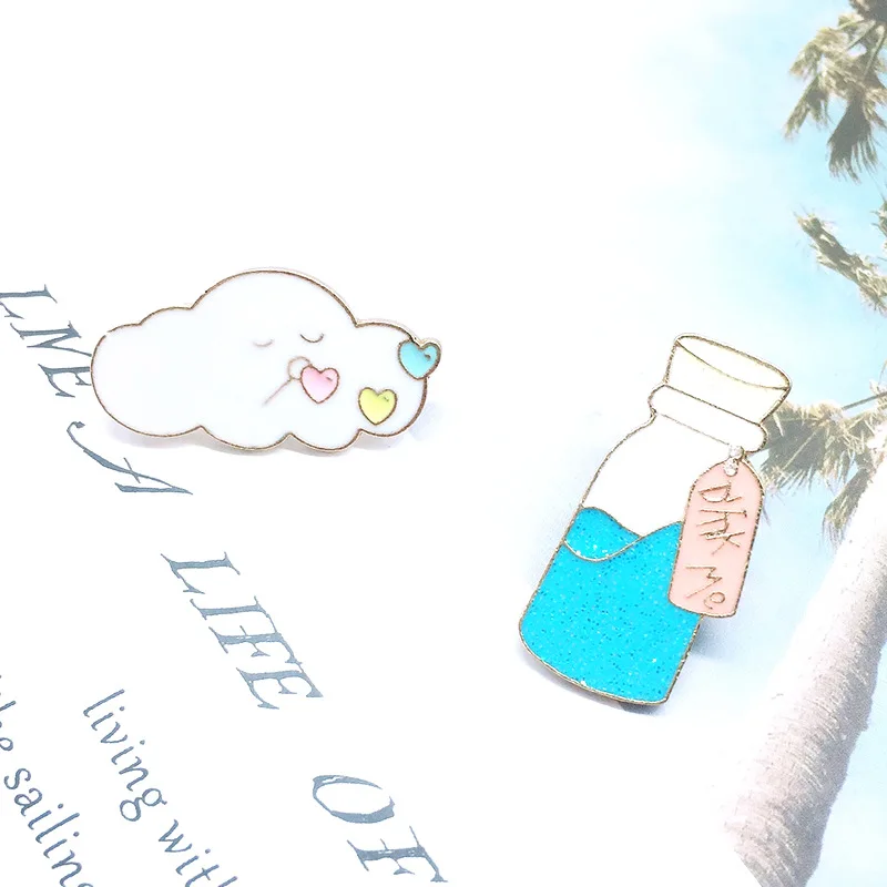 Cartoon White Cloud Bottle Pins Brooches for Women Cute Simple Denim Jackets Bag Badge Enamel Pin Accessories Jewelry | Украшения и