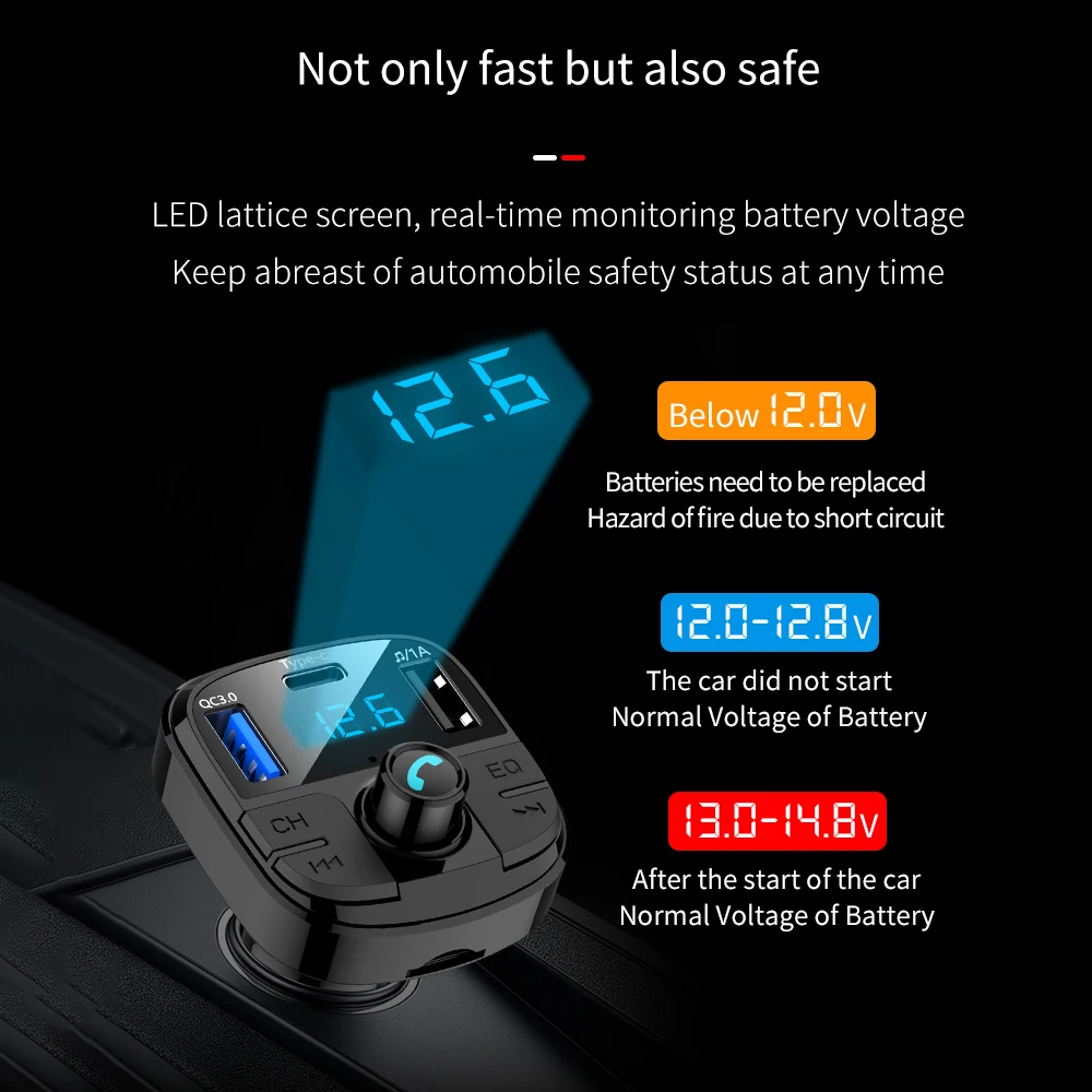 Автомобильный mp3-плеер FM-передатчик USB быстрое зарядное устройство Type C зарядка по