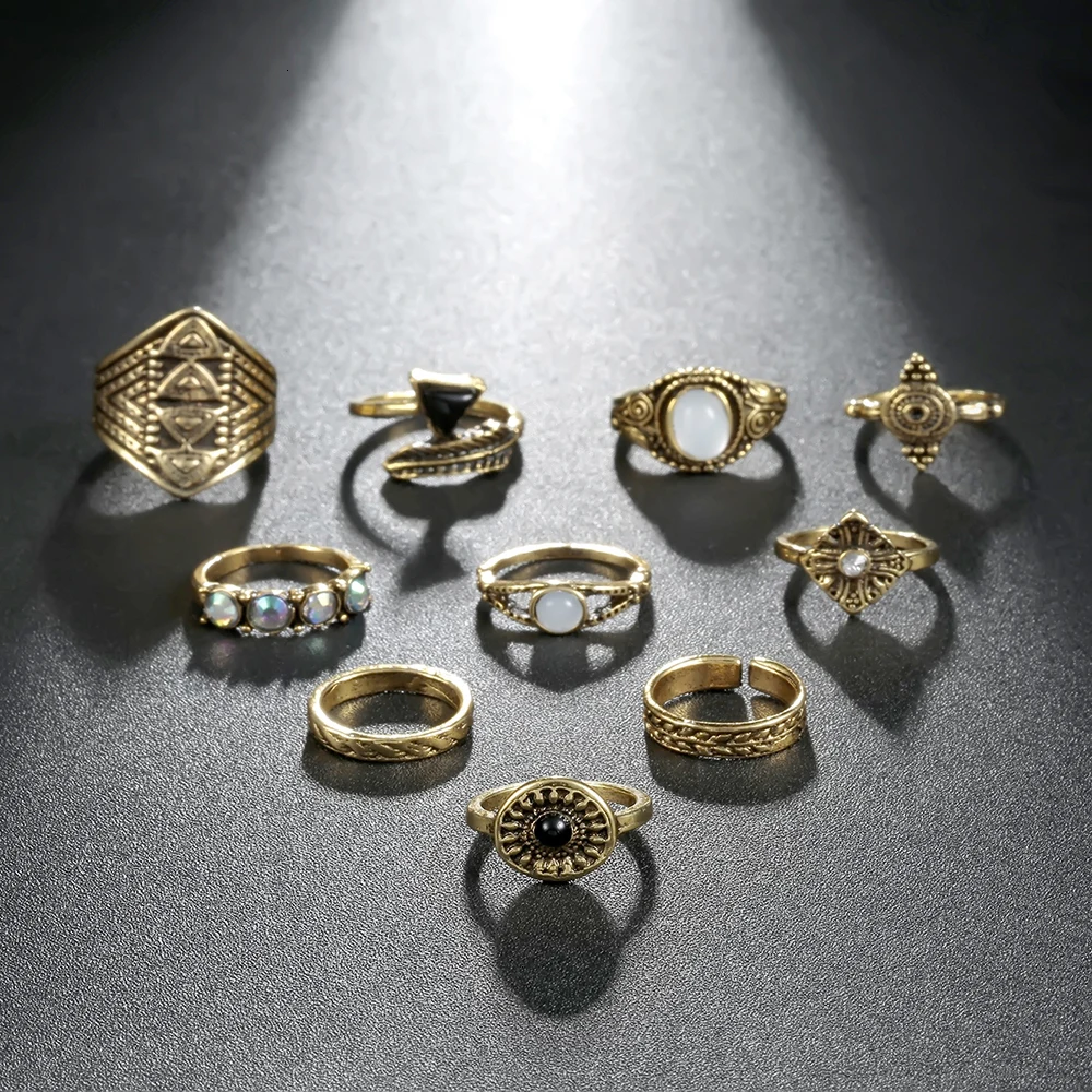 Meyfflin Винтаж Тарельчатая комплект для Для женщин модные Anel Aneis Bague камень серебро Миди палец кольца Бохо ювелирные изделия 10 шт./компл