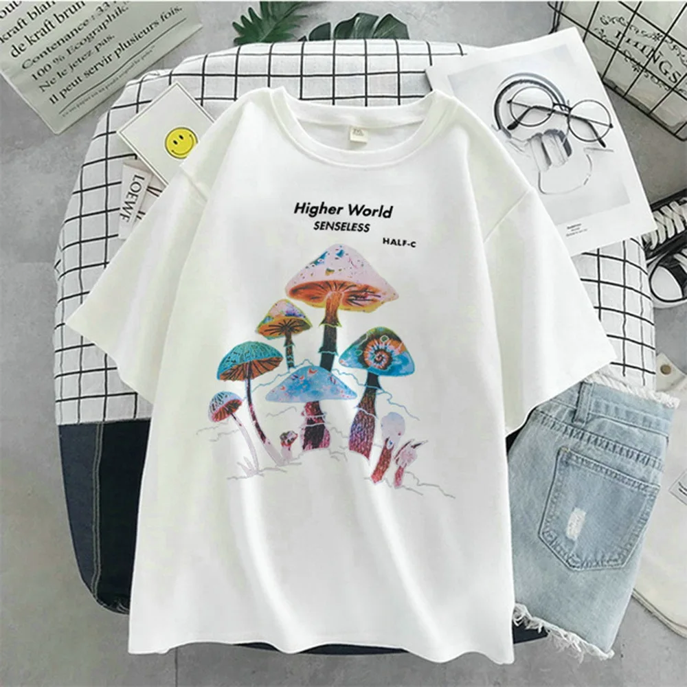 

Mushroom Ulzzang Plus Size Graphic Women T Shirt Short Sleeve Harajuku Casual Top Female Tshirt Summer Cartoon Ladies Tees