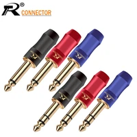 10pc 6 35mm mono audio plug connector gold plated bluered 6 35mm stereo male plug for microphone