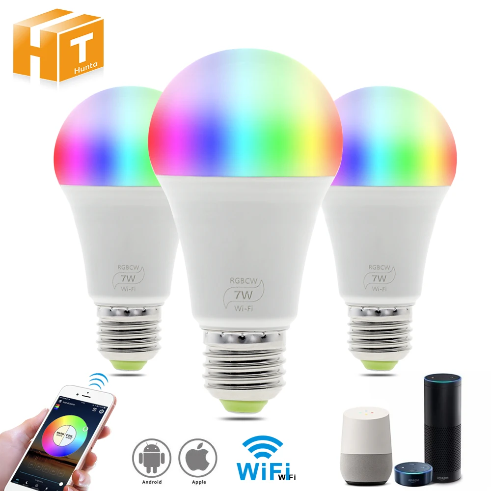 Умный wifi светодиодный светильник работает с Amazon Alexa и Google Home RGB+ теплый светильник+ белый светильник E27 7 Вт AC85-265V светодиодный светильник