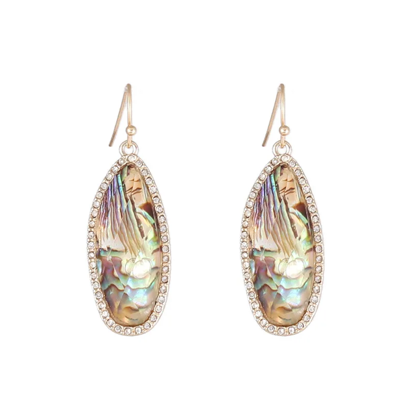 

Pave Crystals Oval Drops Abalone Shell Dangle Drops Earrings for Women Pave Rhinestones Oval Abalone Shell Drops Earrings