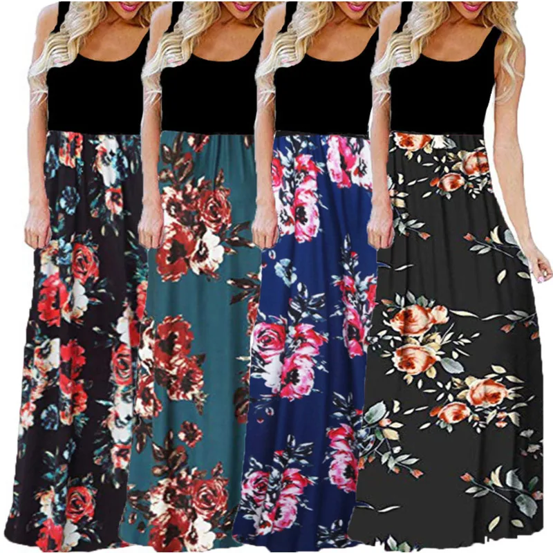 

Floral Maxi Women's Dress Summer Sexy O Neckflower Print Sleeve Pleated Long Sundress Party Elegant Girl Casual Clothing