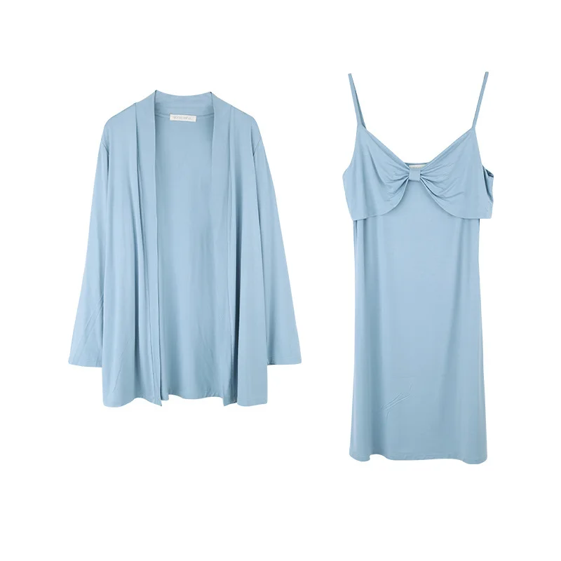 

Two piece Princess home blue bamboo fiber mid skirt pajamas