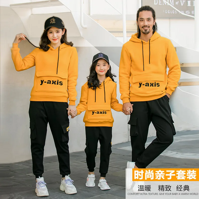 Зима 2019 одежда для отца рубашки толстовки с капюшоном папы сына и мини Одинаковая