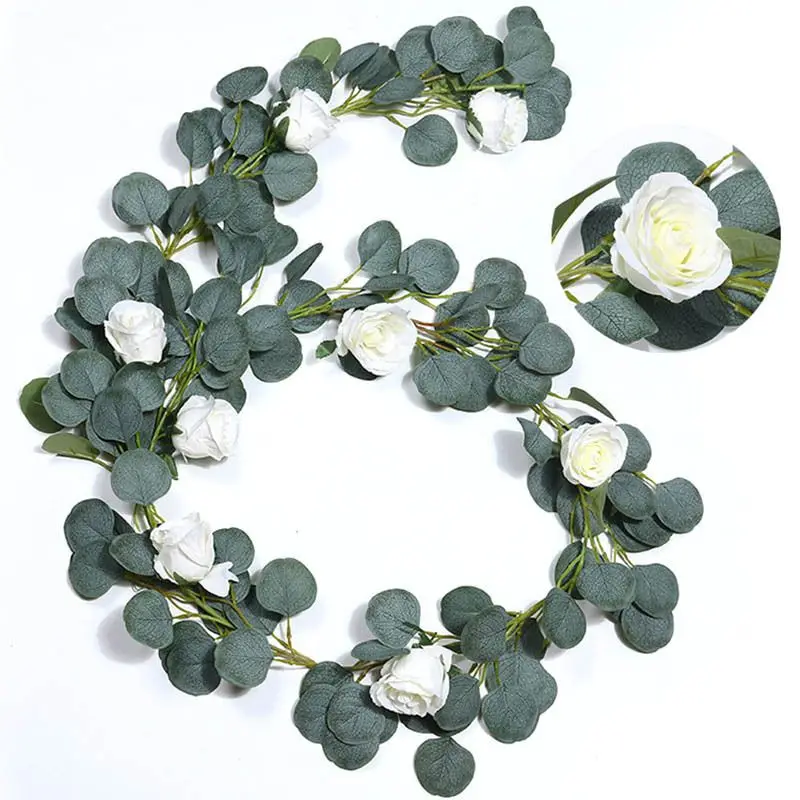 Длинные искусственные серебряные листья эвкалипта в долларах с розами гирлянды