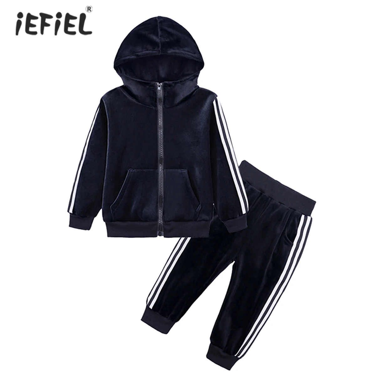 

Комплект одежды для мальчиков из 2 предметов, бархатная толстовка с капюшоном и спортивные штаны, кофта на осень и зиму