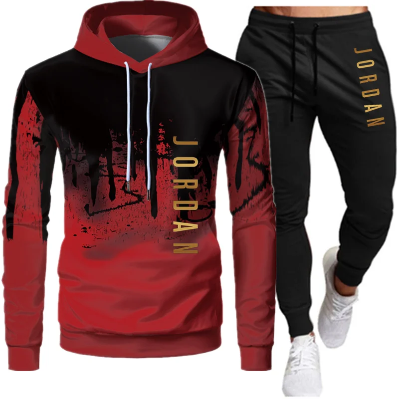 

Casual Men Sets Clothing Fashion Tracksuit Casual Sportsuit Hoodies Sportswear Hooded Sweatshirt+Pant Pullover two piece Set