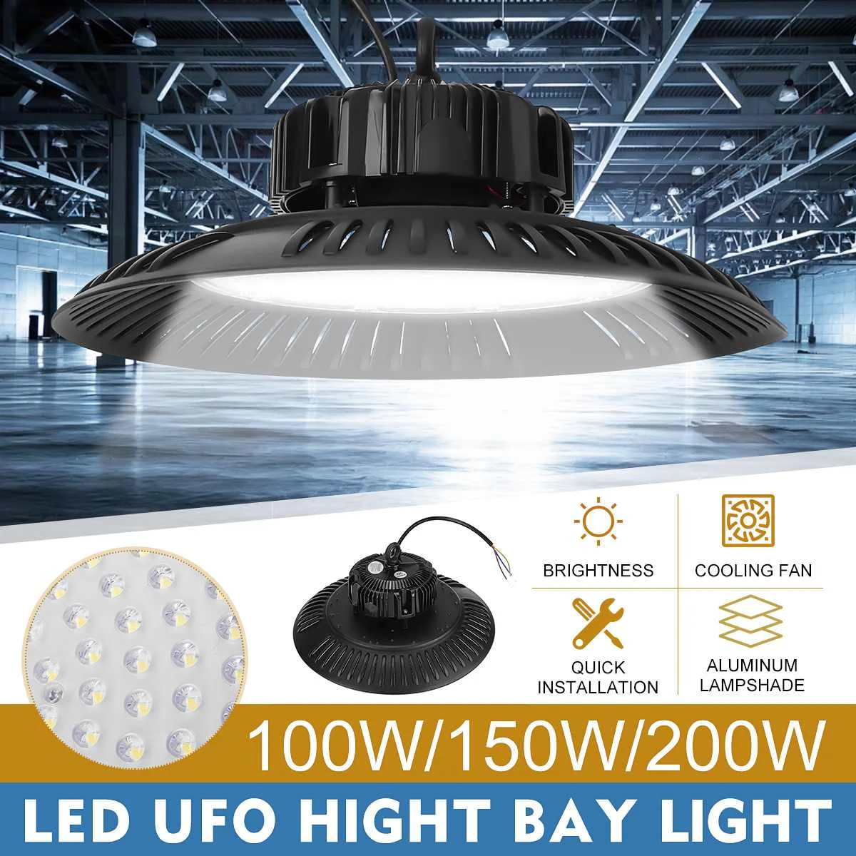 

LED High Bay Light 100W 150W 200W 6500K Waterproof IP65 Industrial Lighting Warehouse Workshop Garage Ceiling UFO Lamp EU Stock