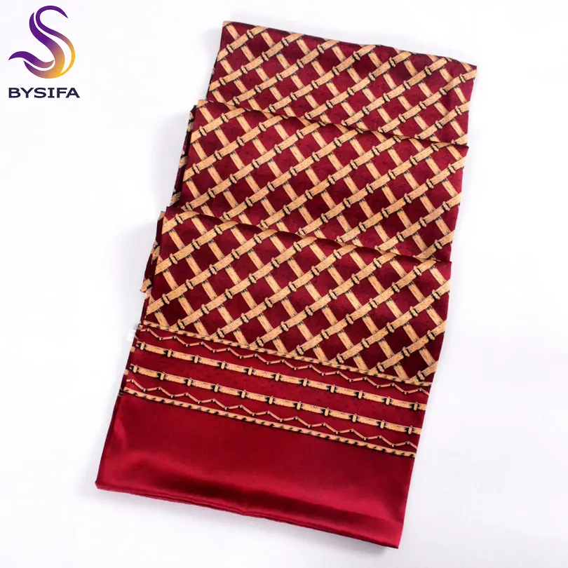 red gold 1 BYSIFA, мужские шелковые длинные шарфы, новая мода, чистый шелк, мужской шелковый шарф с пейсли, модные аксессуары, деловые шарфы 160*26 см - Цвет: red gold 1
