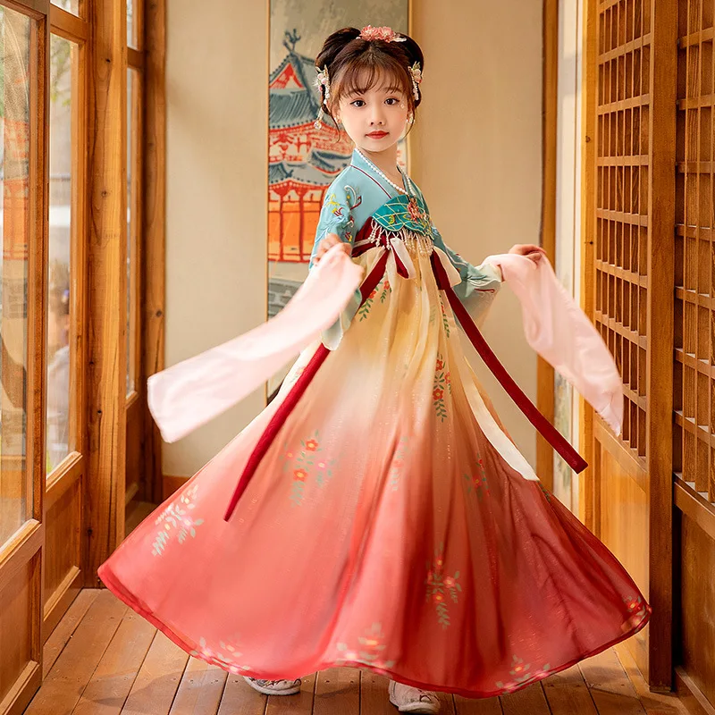 Детский Традиционный китайский народный костюм ханьфу танцевальная одежда