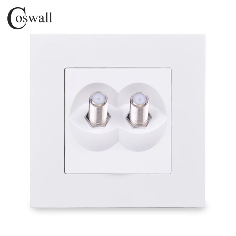 Настенная розетка COSWALL из поликарбоната простой стиль 2 клавиши спутник черный