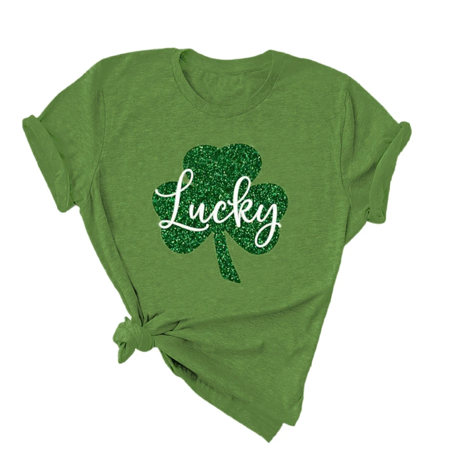 

Clover Printed Women's T-Shirt Cotton Harajuku Summer Female Top Tee For Lady Girl Funny Round neck T-shirts Hipster Fashion