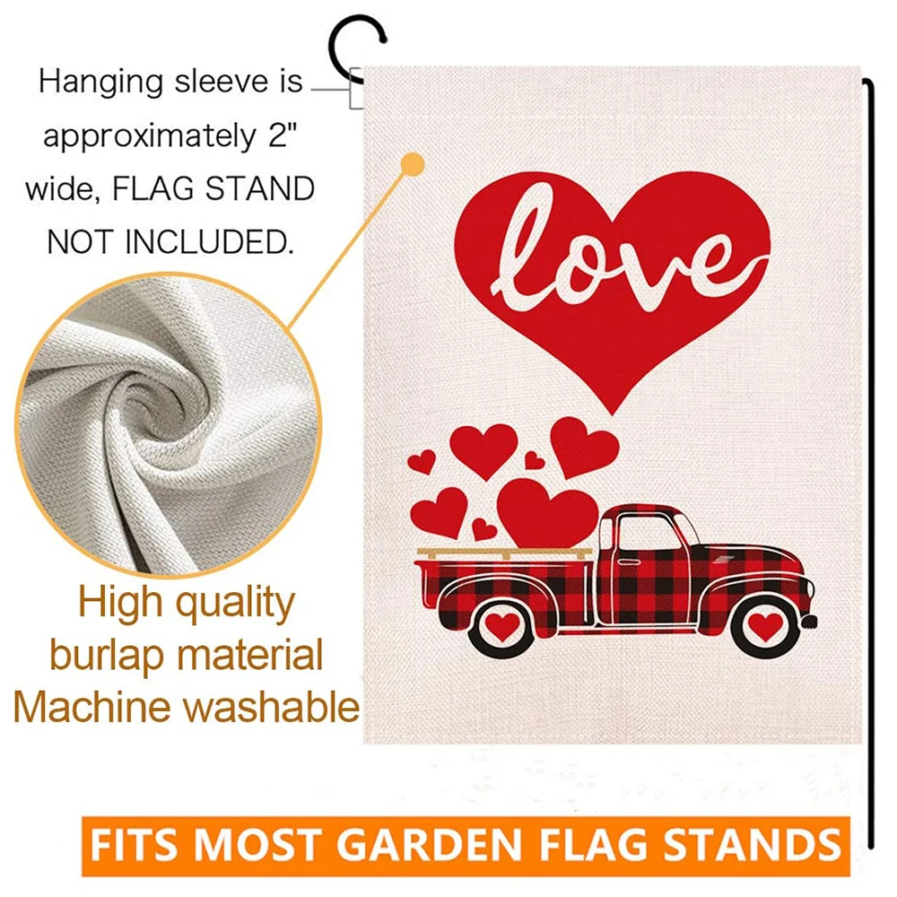 Сад Флаг для ко Дню Святого Валентина Двусторонняя буйвола красного цвета в