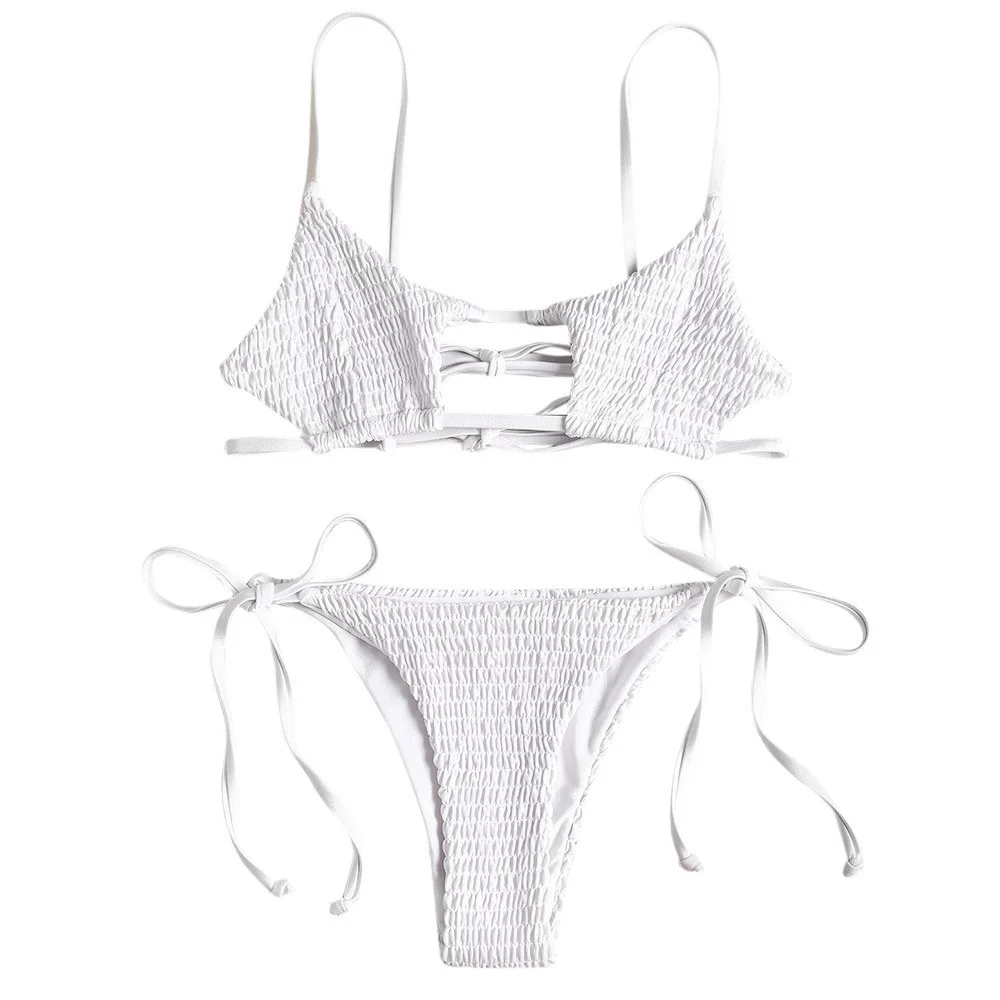 

Five Pointed Star Bikini Pleated Sexy Bikini Solid Color Lace Up Split Swimsuit Bikini Push Up High Waist Bikini Floral
