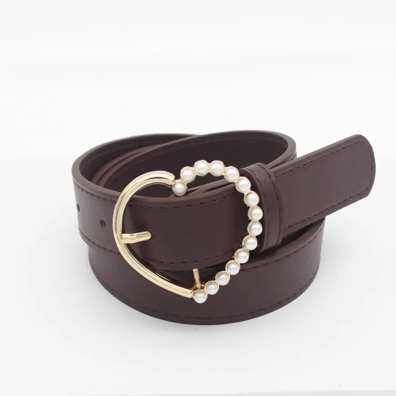 

Leisure PU Belt Women Alloy Buckle Waistband Luxury New Designer Pearl Inlay Heart Buckle 105x2.8cm Wide Fashion Belts For Women