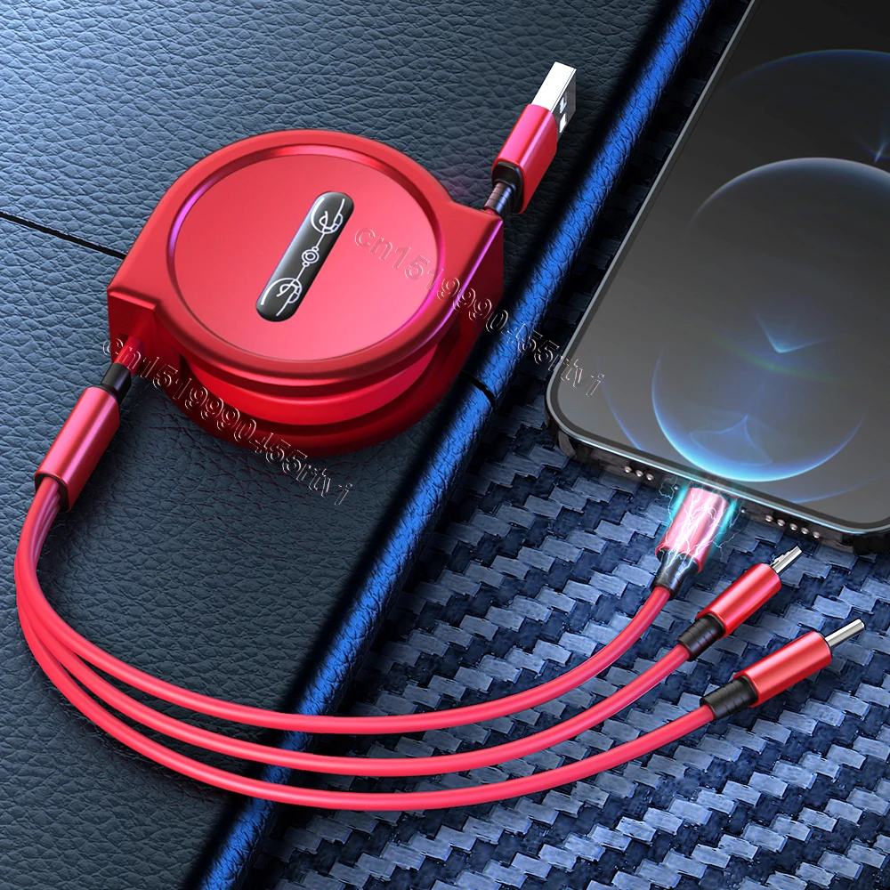 120 см 3 в 1 USB кабель для зарядного устройства iPhone 12 с разъемом Micro Type C выдвижной