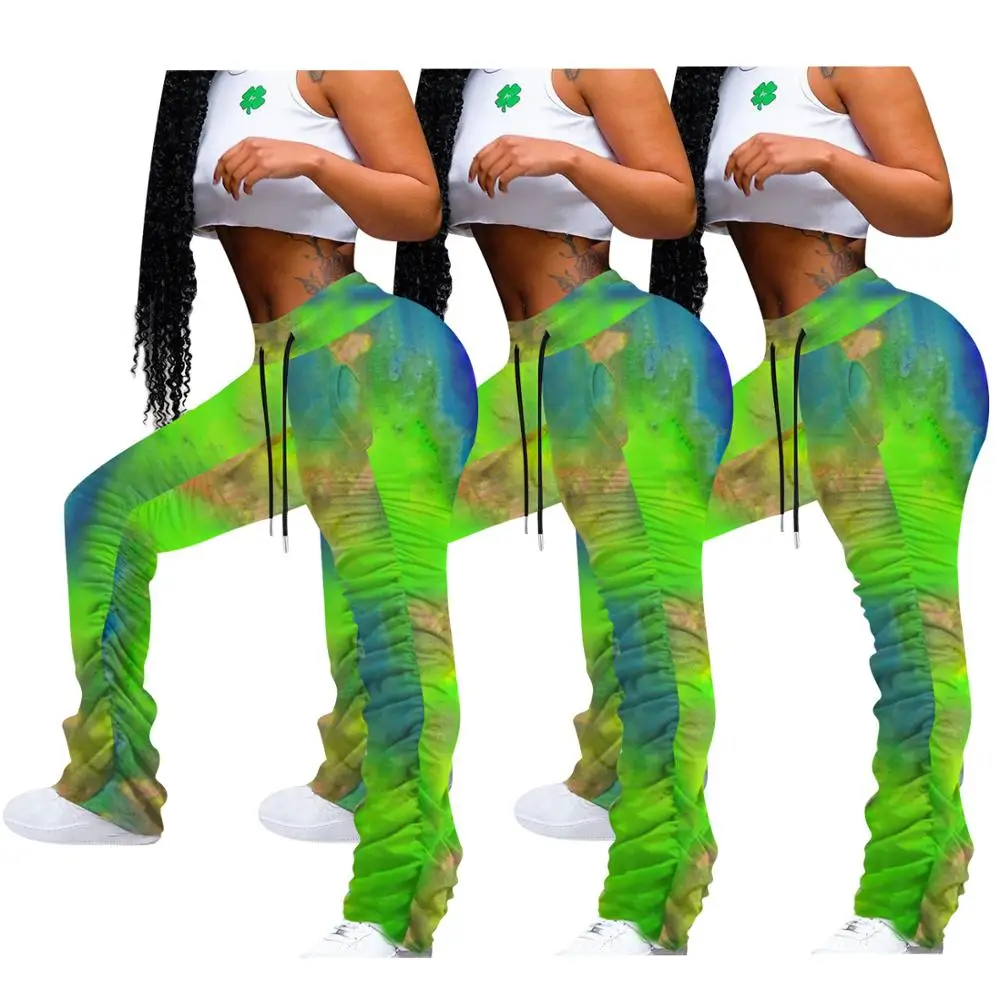 

2020 Europe and the United States new leisure printing women's pants fashion slim fold Leggings