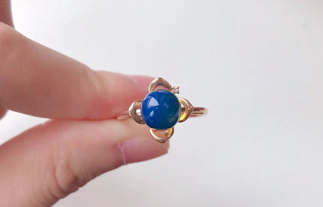 Soraden joias de ouro 18k anillos de mulher, anel dourado azul âmbar, céu, azul, realmente natural, joias de grife