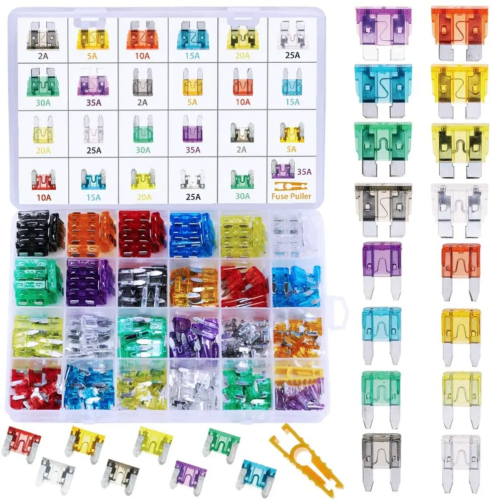 

272pcs 485pcs Car Fuses Box Set 2A 3A 5A 10A 15A 20A 25A 30A 35A Amp with Box Clip Assortment Auto Blade Type Fuse Set Truck