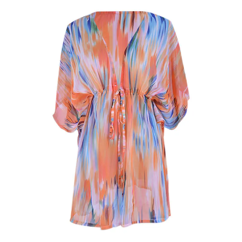 

European and American chiffon smudge sexy deep V-neck beach coat holiday bikini blouse women's sunscreen clothing