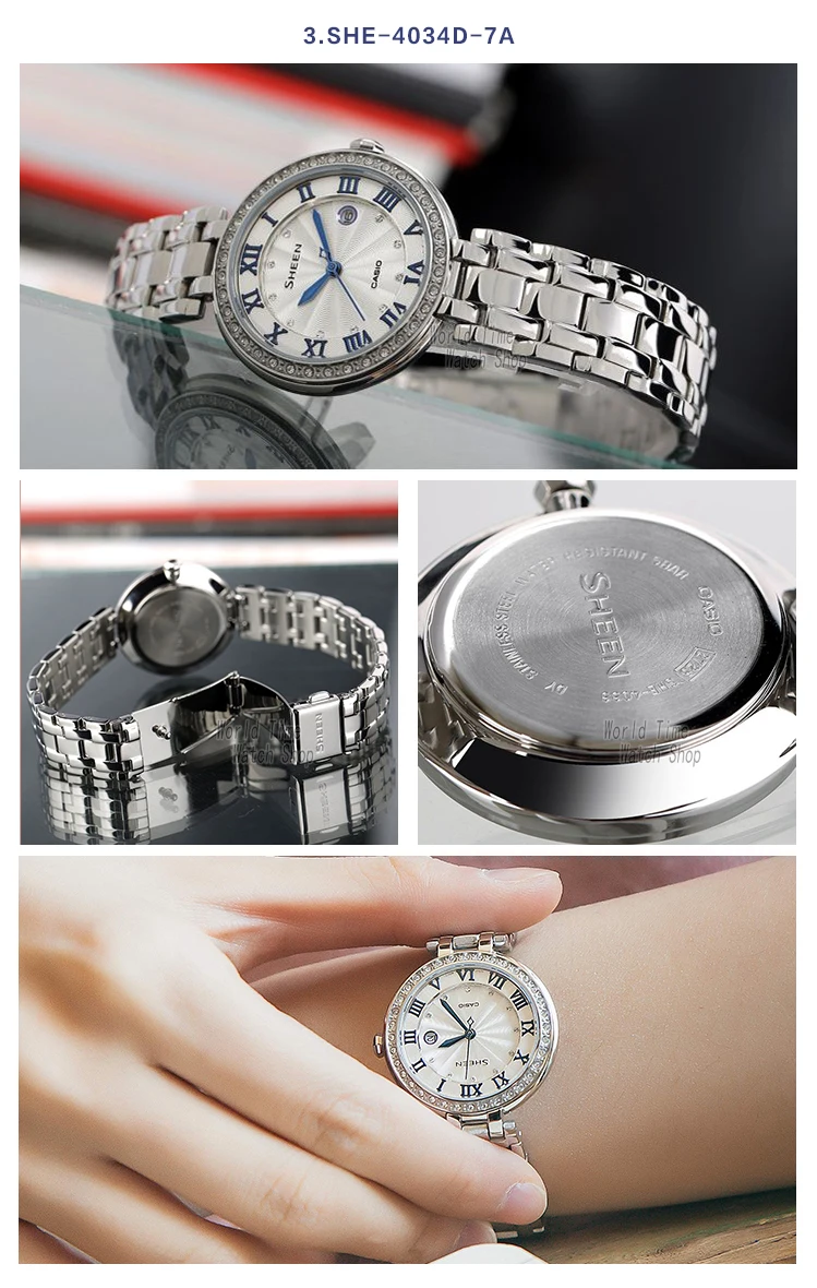 Часы Casio SHEEN женские часы Swarovski Crystal топ класса люкс комплект 50м Водонепроницаемые кварцевые женские часы женские Розовое золото Подарки Часы Спортивные часы relogio feminino reloj mujer montre homme bayan