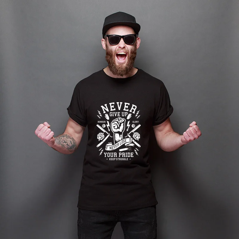 

2021 New Never Give Up Unique Classic Tee-Shirts New Design Prevalent Tops Shirt Casual High Quality Tops Tees Hipster