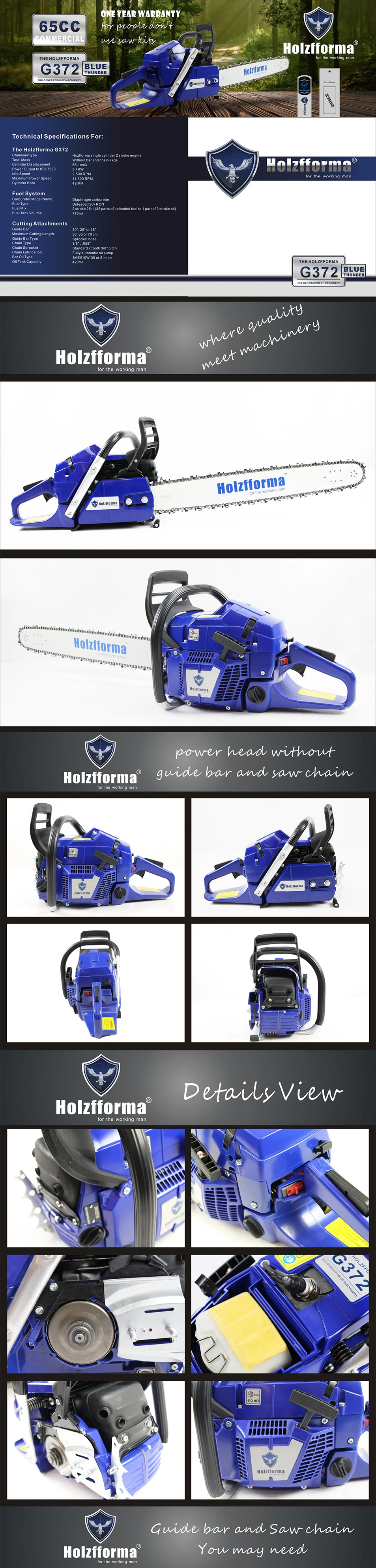 Farmertec 65cc Holzfforma G372 все детали совместимы с Бензопилой H 365 только без направляющей и пильной цепи